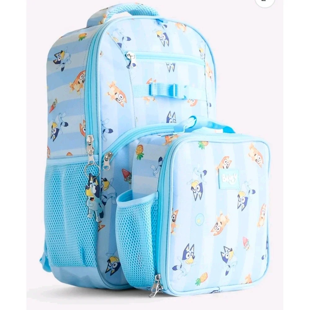 Bluey 4 Piece Backpack Set 17 Inch Laptop Bag Lunch Tote Headphones Keychain